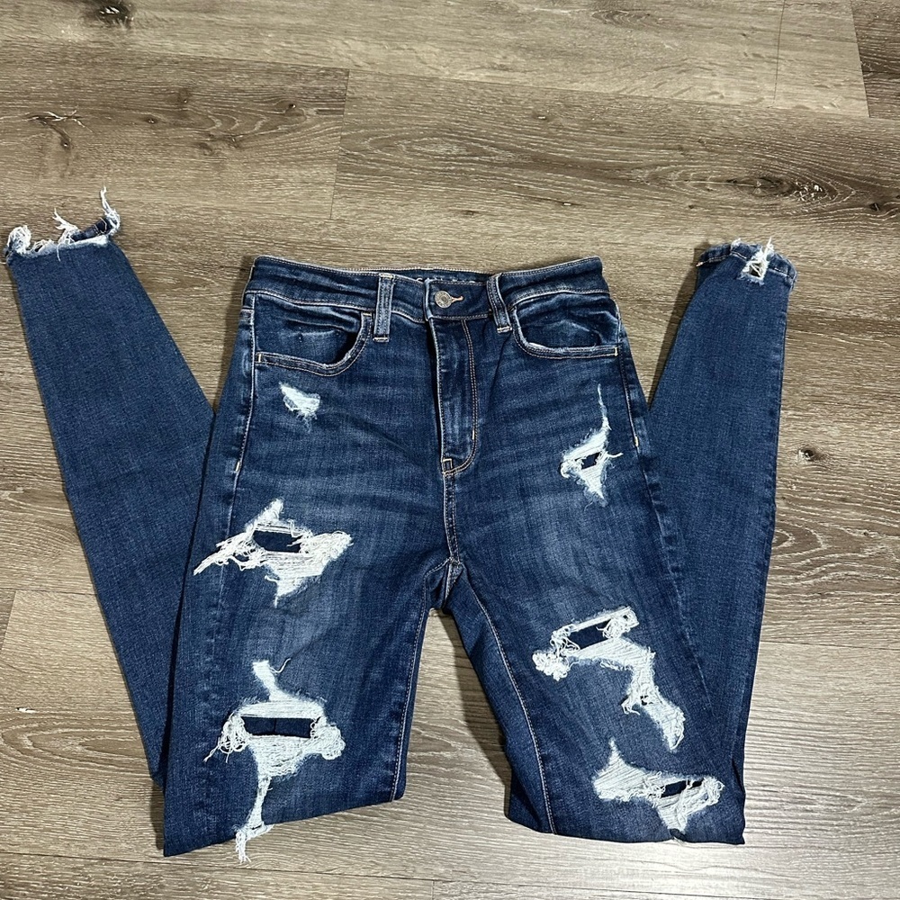 American Eagle Outfitters Dark Blue Distressed Skinny Jeans - Picture 8 of 8